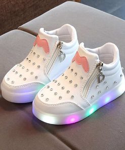 The Kidling's Rhinestone Children Sneakers LED Shoe-White