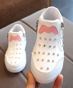 The Kidling's Rhinestone Children Sneakers LED Shoe-White