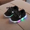 Black sneakers with white star and lights,LED Shoe