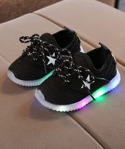 Black sneakers with white star and lights,LED Shoe