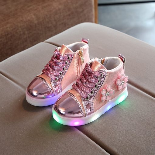 Baby Girls Floral Crystal Led Light Shoe