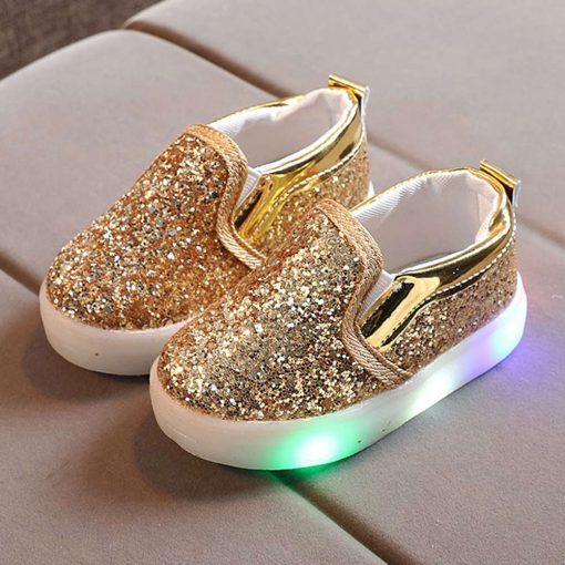 The Kidling's Golden Sequin LED shoe Party wear