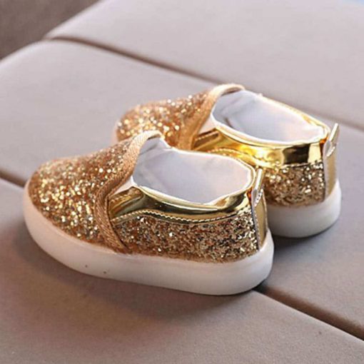 The Kidling's Golden Sequin LED shoe Party wear