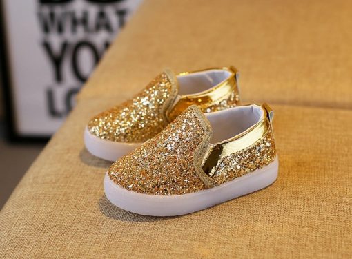 The Kidling's Golden Sequin LED shoe Party wear