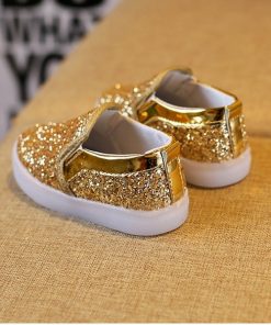 The Kidling's Golden Sequin LED shoe Party wear