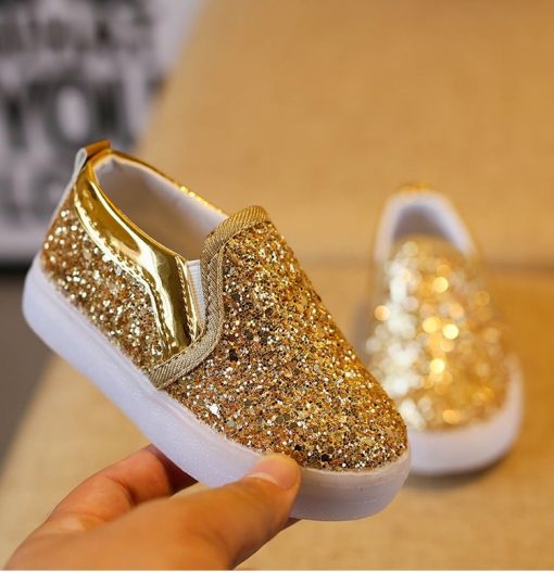 The Kidling's Golden Sequin LED shoe Party wear