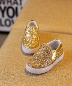 The Kidling's Golden Sequin LED shoe Party wear