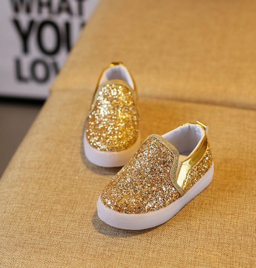 The Kidling's Golden Sequin LED shoe Party wear